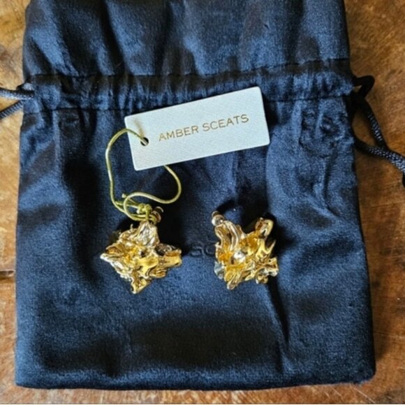 Amber Sceats Reese Earrings 24K Gold Plated Chunky Textured Stud Made in Italy - Picture 7 of 14